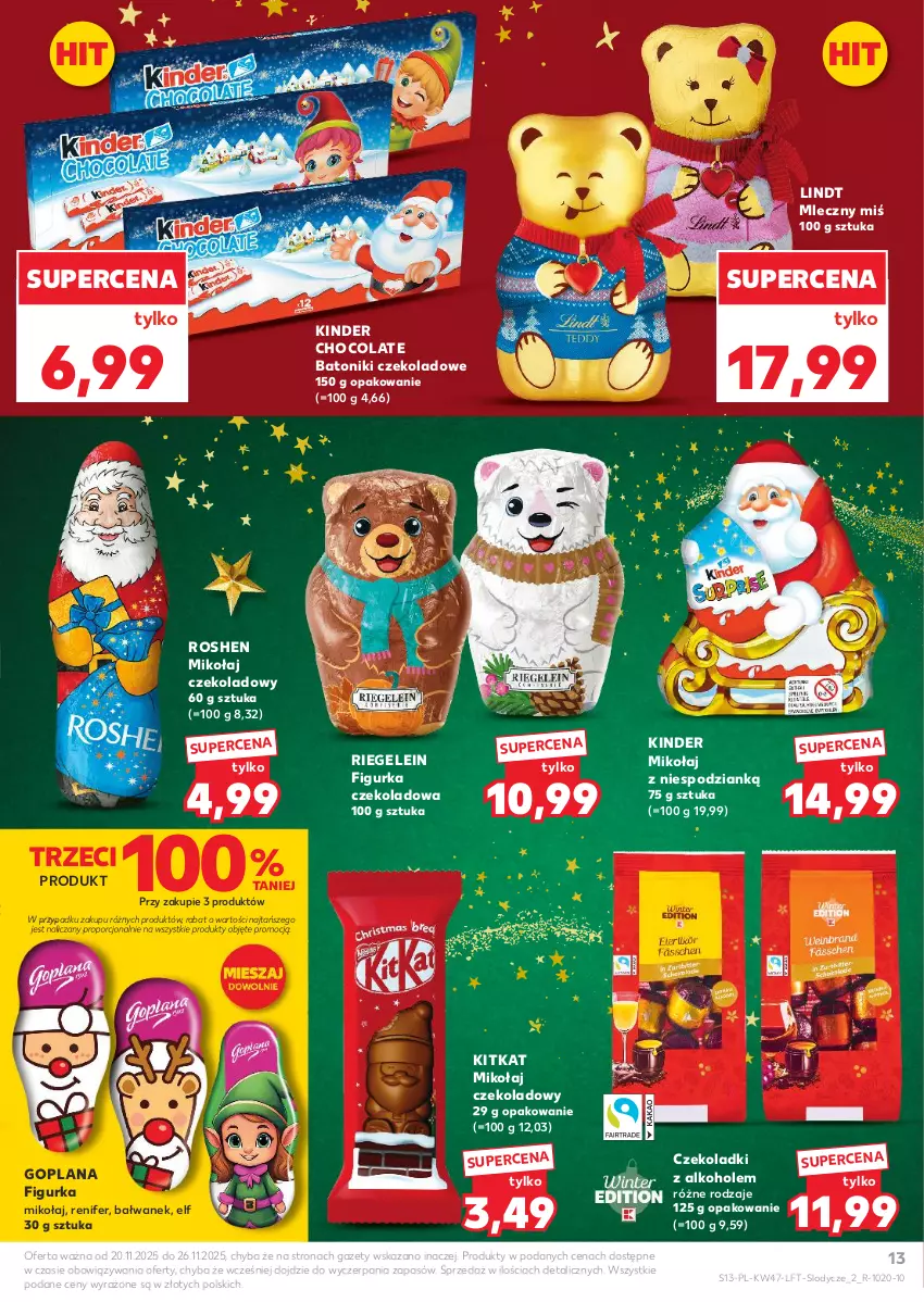 Gazetka promocyjna Kaufland - Gazetka tygodnia - ważna 20.11 do 26.11.2025 - strona 13 - produkty: Alkohole, Baton, Goplana, Kinder, LANA, Lindt, Lody, Por, Renifer, Tonik