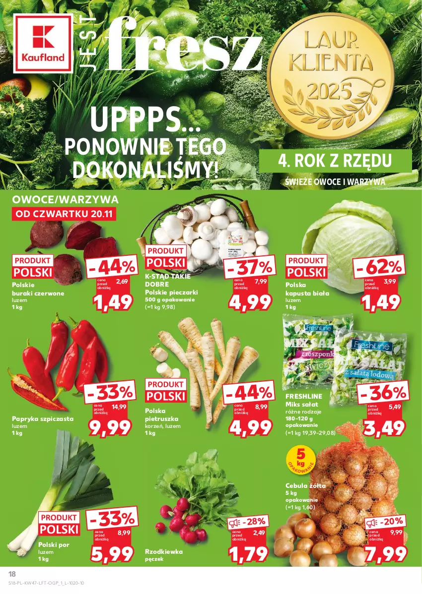 Gazetka promocyjna Kaufland - Gazetka tygodnia - ważna 20.11 do 26.11.2025 - strona 18 - produkty: Buraki, Cebula, Owoce, Papryka, Piec, Pietruszka, Por, Rzodkiewka, Sałat, Szpic, Warzywa