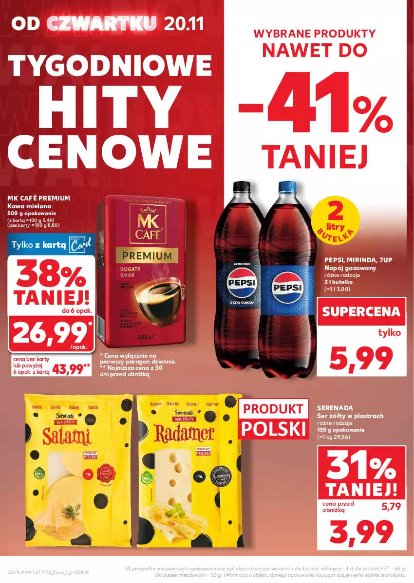 Gazetka promocyjna Kaufland - Gazetka tygodnia - ważna 20.11 do 26.11.2025 - strona 2 - produkty: 7up, Kawa, Kawa mielona, Mirinda, Napój, Napój gazowany, Pepsi, Ser, Sok