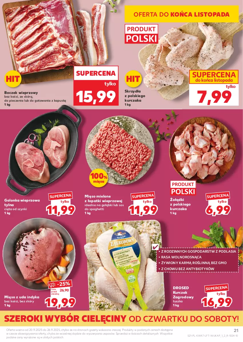 Gazetka promocyjna Kaufland - Gazetka tygodnia - ważna 20.11 do 26.11.2025 - strona 21 - produkty: Boczek, Boczek wieprzowy, Golonka wieprzowa, Kapustą, Kurczak, Mięso, Mięso mielone, Mięso mielone z łopatki wieprzowej, Piec, Sos, Spaghetti, Top, Tusz
