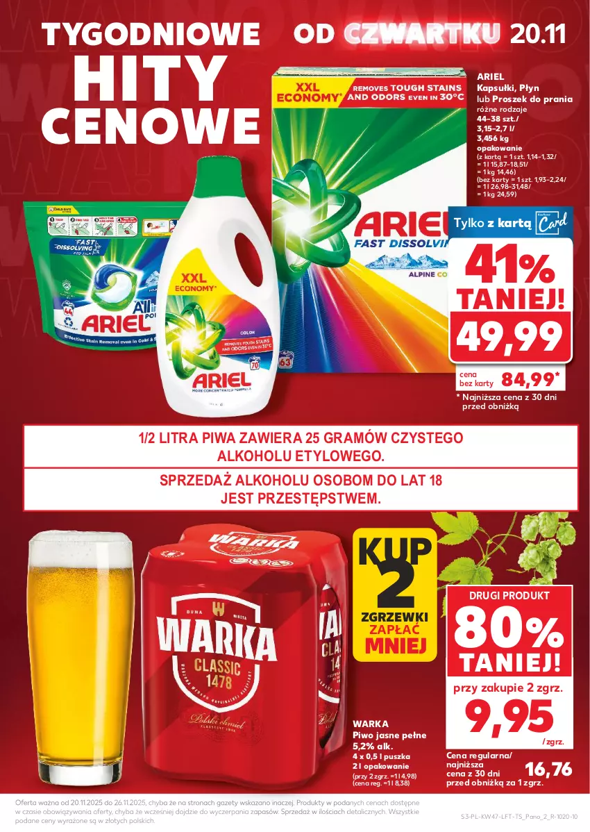 Gazetka promocyjna Kaufland - Gazetka tygodnia - ważna 20.11 do 26.11.2025 - strona 3 - produkty: Ariel, Gra, Piwa, Piwo, Piwo jasne, Proszek do prania, Warka
