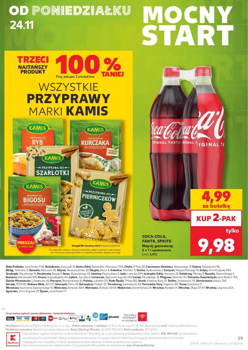 Gazetka promocyjna Kaufland - Gazetka tygodnia - ważna 20.11 do 26.11.2025 - strona 59 - produkty: BIC, Coca-Cola, Dres, Fa, Fanta, Kamis, Kosz, Napój, Napój gazowany, Por, Przyprawy, Sok, Sprite, Szal, Telefon, Waga, Wino