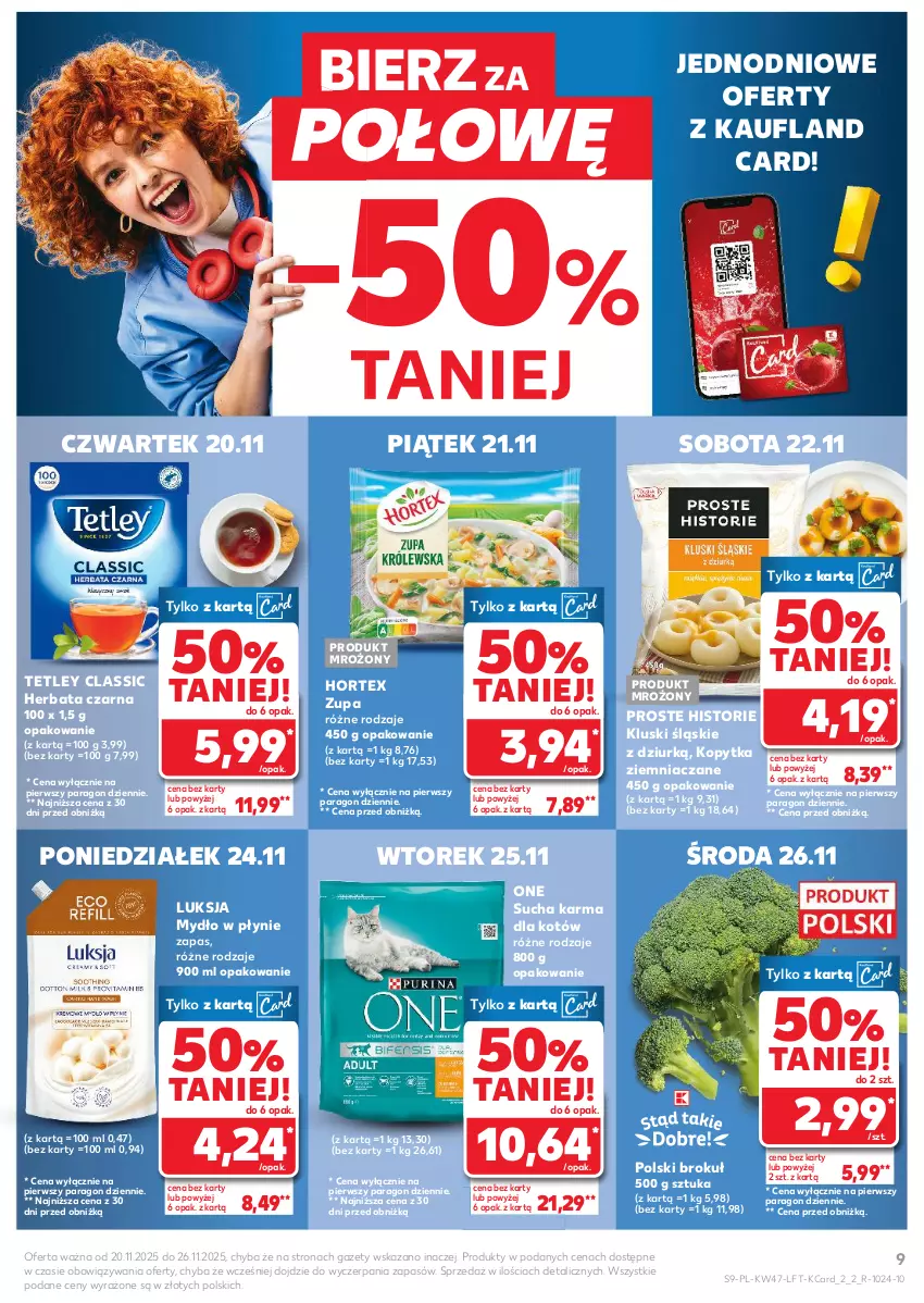 Gazetka promocyjna Kaufland - Gazetka tygodnia - ważna 20.11 do 26.11.2025 - strona 9 - produkty: Herbata, Herbata czarna, Hortex, Kopytka, Luksja, Mydło, Mydło w płynie, Sucha karma, Tetley, Zupa