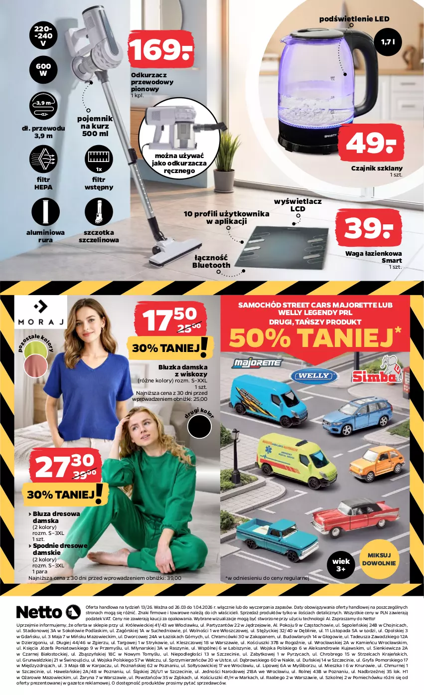 Gazetka promocyjna Netto - Od Czwartku - ważna 26.03 do 01.04.2026 - strona 7 - produkty: Bluza, Bluza dresowa, Cars, Czajnik, Dres, Fa, Gry, Karp, Kujawski, Odkurzacz, Podlaski, Pojemnik, Rura, Samochód, Sok, Spodnie, Spodnie dresowe, Stock, Szczotka, Top, Waga, Waga łazienkowa, Wino