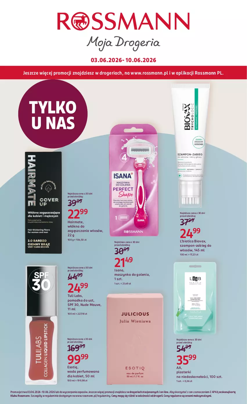 Gazetka promocyjna Rossmann - Gazetka promocyjna Rossmanna - ważna 03.06 do 10.06.2026 - strona 1 - produkty: Biovax, Isana, Maszynka, Maszynka do golenia, Perfum, Plasterki, Szampon, Szynka, Woda, Woda perfumowana