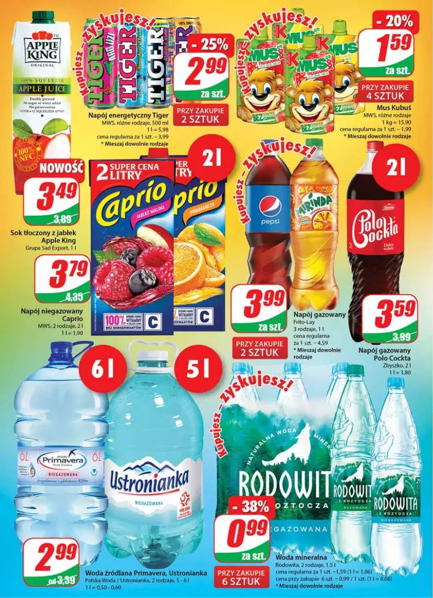 Gazetka promocyjna Dino - Gazetka - ważna 18.08 do 24.08.2021 - strona 2 - produkty: Kubuś, LANA, Mus, Napój, Napój energetyczny, Napój gazowany, Napój niegazowany, Por, Prima, Primavera, Sok, Tiger, Woda, Woda mineralna