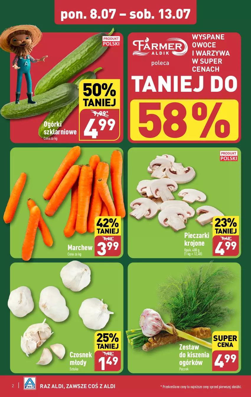 Gazetka promocyjna Aldi - Pełna oferta - ważna 08.07 do 13.07.2024 - strona 2 - produkty: Czosnek, Owoce, Piec, Pieczarki krojone, Warzywa