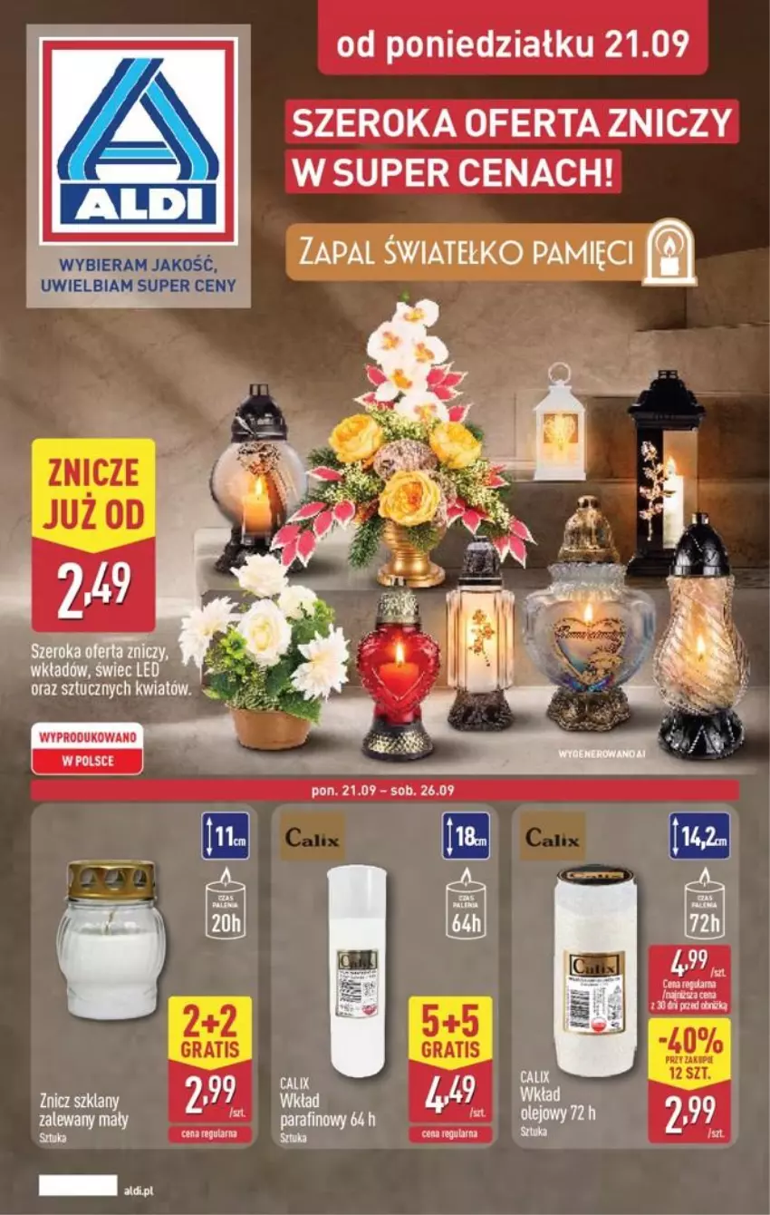 Gazetka promocyjna Aldi - Znicze i stroiki - ważna 21.09 do 21.09.2026 - strona 1 - produkty: Znicz