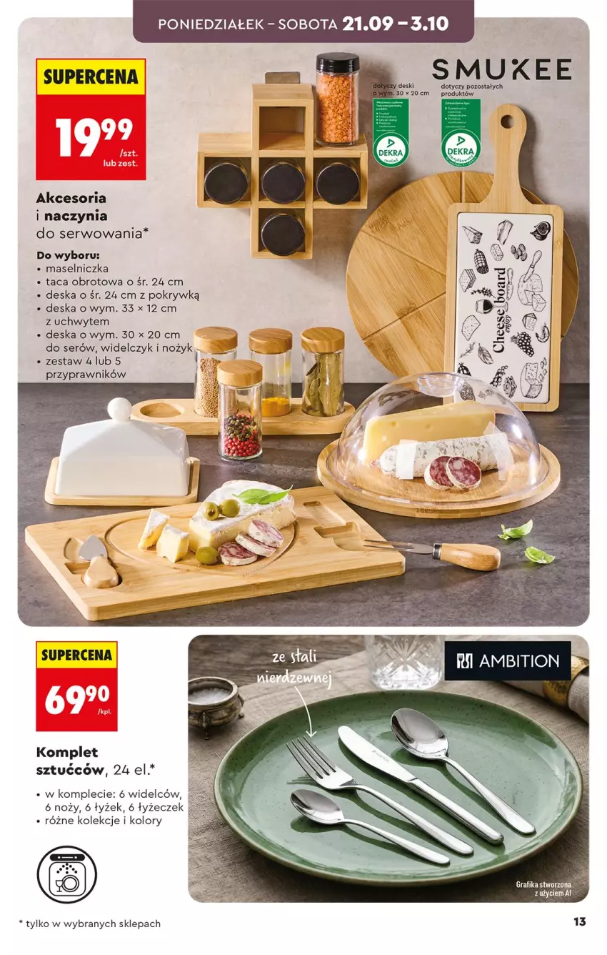 Gazetka promocyjna Biedronka - Okazje Tygodnia - ważna 19.09 do 03.10.2026 - strona 13 - produkty: Maselniczka, Noż, Ser, Taca