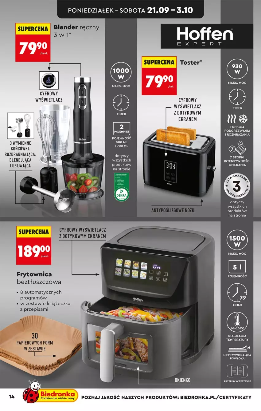 Gazetka promocyjna Biedronka - Okazje Tygodnia - ważna 19.09 do 03.10.2026 - strona 14 - produkty: Blender, Blender ręczny, Fa, Gra, Pojemnik, Toster