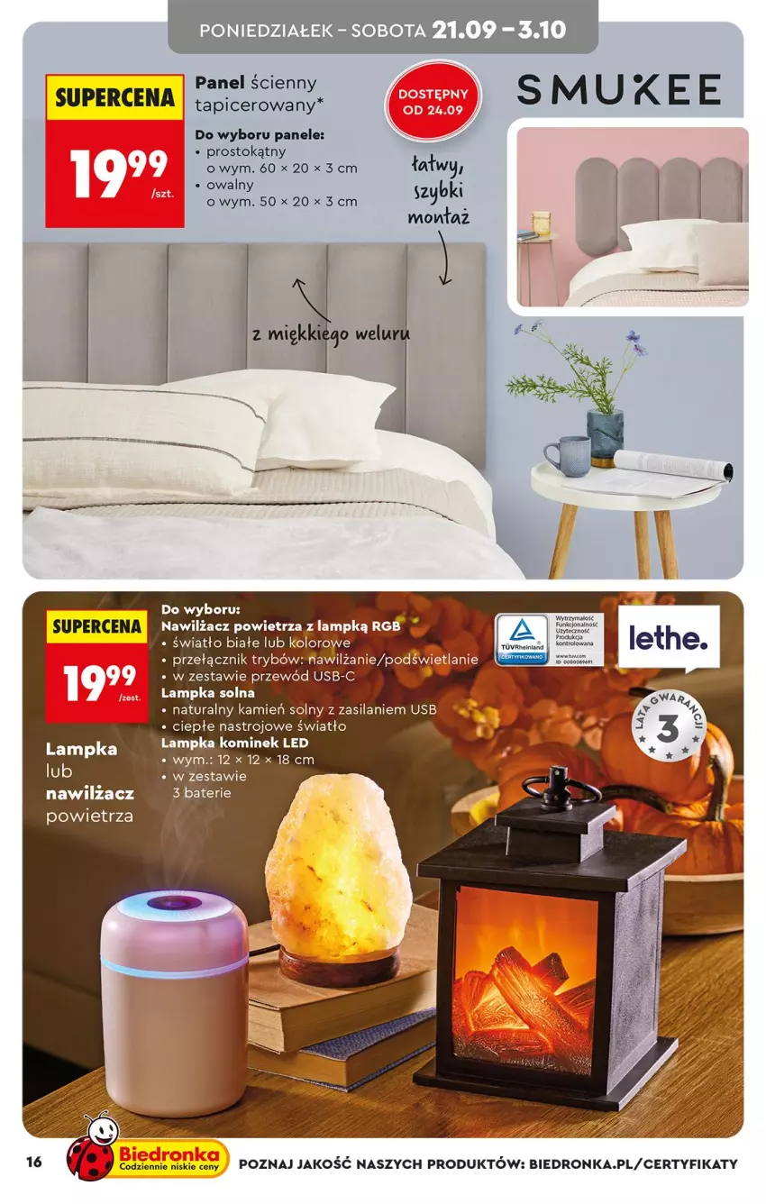 Gazetka promocyjna Biedronka - Okazje Tygodnia - ważna 19.09 do 03.10.2026 - strona 16 - produkty: Kominek, Nawilżacz powietrza, Panel ścienny, Przewód, Silan