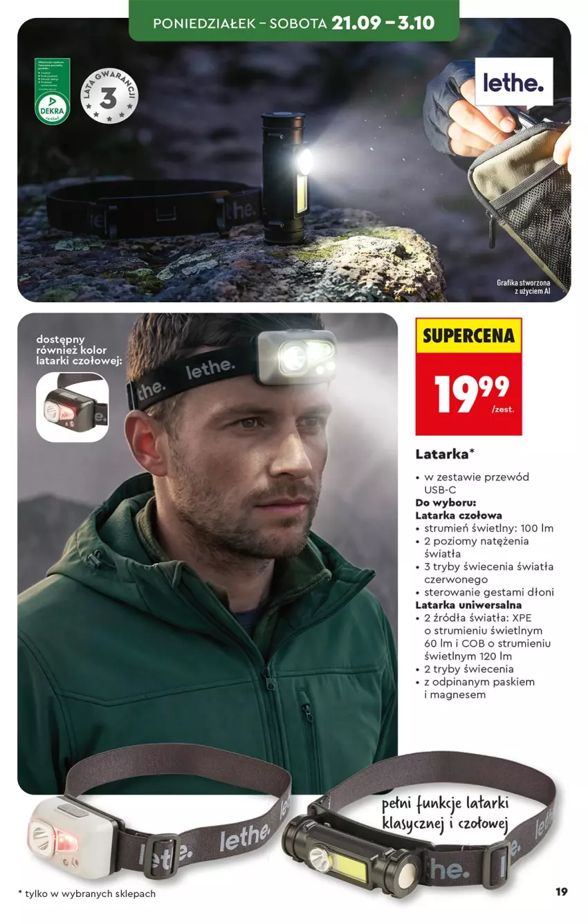 Gazetka promocyjna Biedronka - Okazje Tygodnia - ważna 19.09 do 03.10.2026 - strona 19 - produkty: Gra, Grafika, Latarka, Latarka czołowa, Przewód, Rum, Tarka