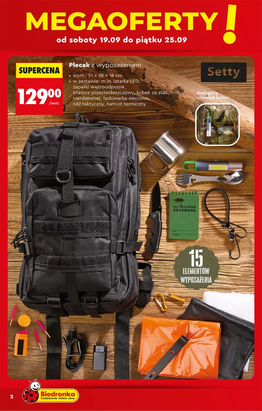 Gazetka promocyjna Biedronka - Okazje Tygodnia - ważna 19.09 do 03.10.2026 - strona 2 - produkty: Kubek, Latarka, Latarka LED, Namiot, Płaszcz, Por, Tarka, Warka