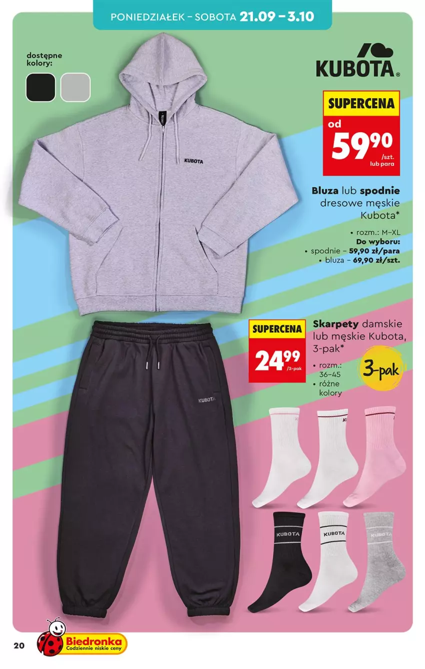 Gazetka promocyjna Biedronka - Okazje Tygodnia - ważna 19.09 do 03.10.2026 - strona 20 - produkty: Bluza, Dres, Karp, Spodnie, Spodnie dresowe