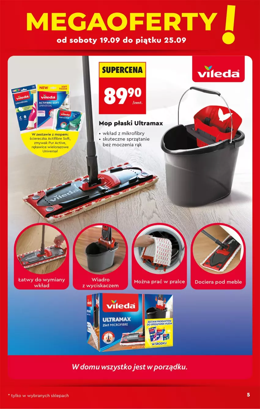 Gazetka promocyjna Biedronka - Okazje Tygodnia - ważna 19.09 do 03.10.2026 - strona 5 - produkty: Mop, Pur, Rama, Rękawice, Sprzątanie, Vileda