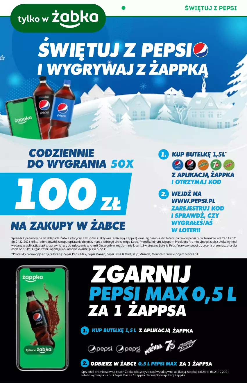 Gazetka promocyjna Żabka - ważna 24.11 do 30.12.2021 - strona 15 - produkty: 7up, Mango, Mirinda, Olej, Pepsi, Pepsi max