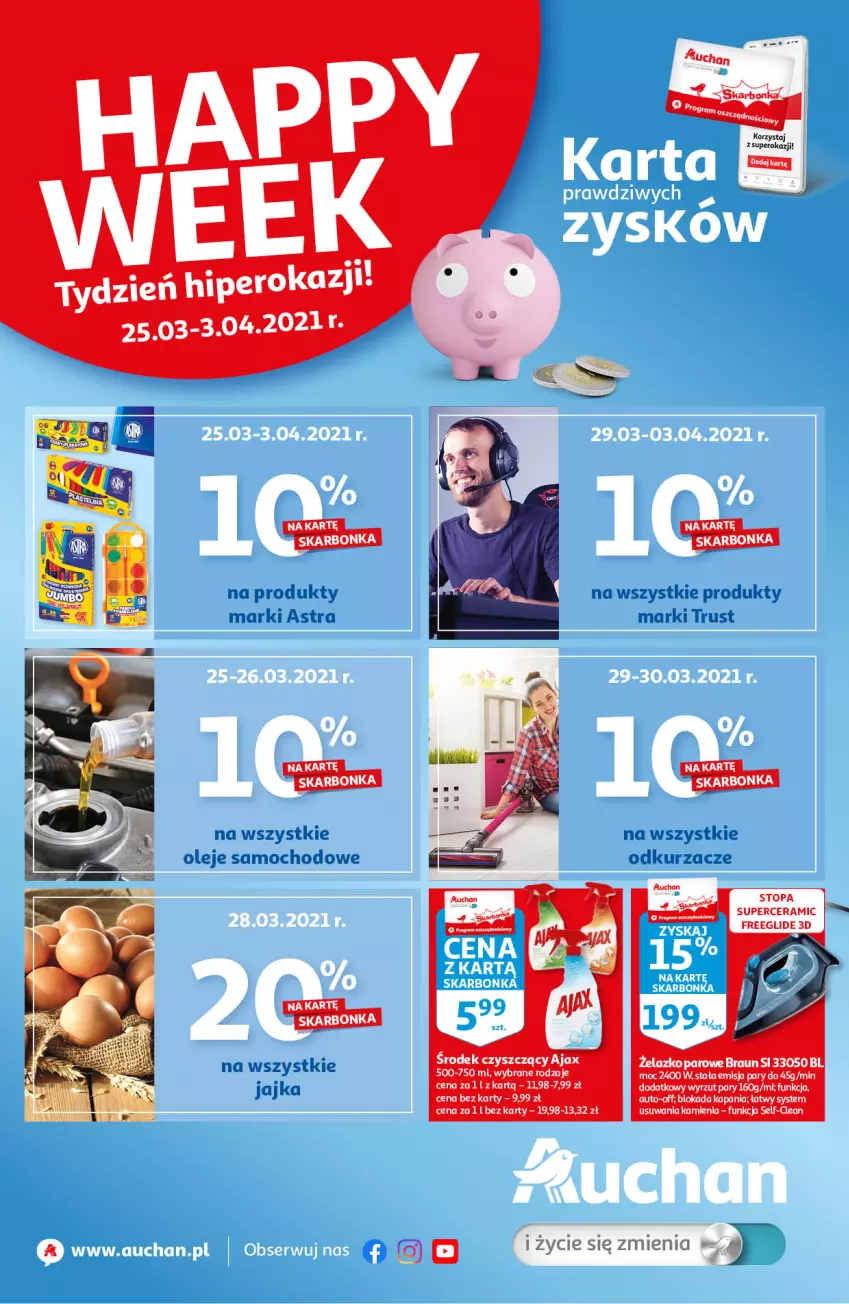 Gazetka promocyjna Auchan - Skarbonka #12 - ważna 25.03 do 03.04.2021 - strona 1 - produkty: Ajax, Braun, Odkurzacz, Odkurzacze, Olej, Rust