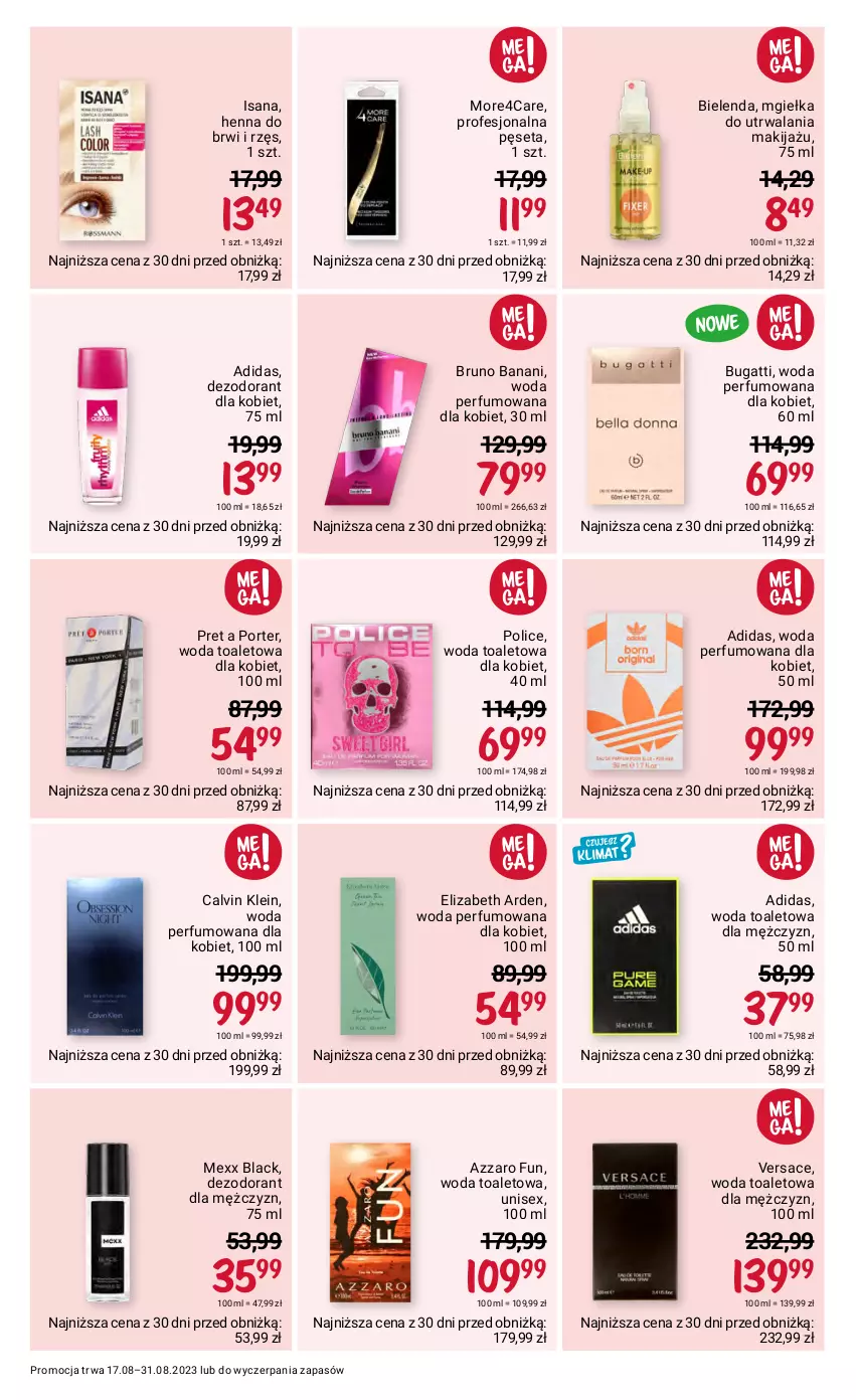 Gazetka promocyjna Rossmann - 17 sierpnia - ważna 17.08 do 31.08.2023 - strona 3 - produkty: Adidas, Azzaro, Bielenda, Bruno Banani, Calvin Klein, Dezodorant, Elizabeth Arden, Isana, Lack, Makijaż, Mexx, Perfum, Pęseta, Por, Versace, Woda, Woda perfumowana, Woda toaletowa