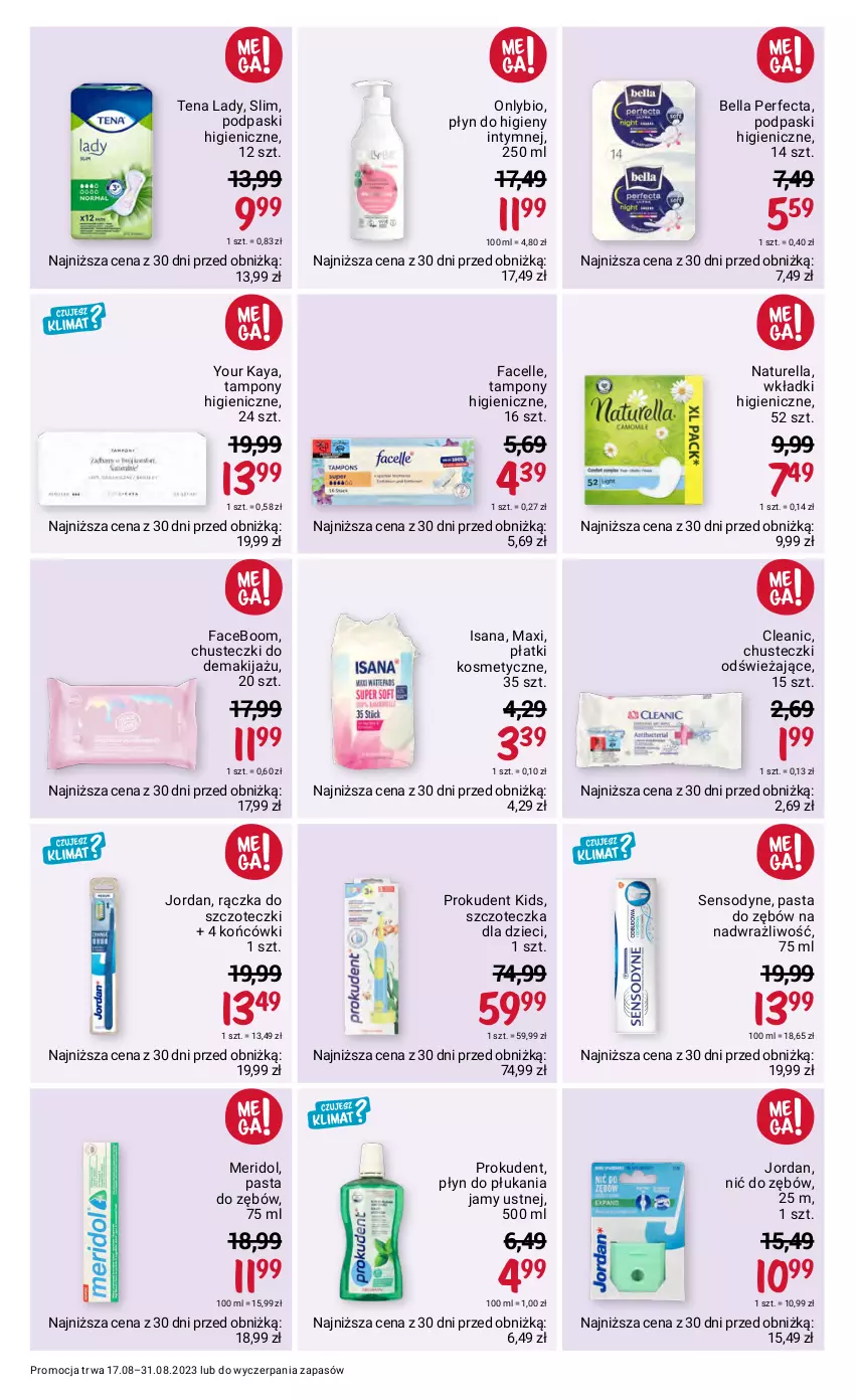 Gazetka promocyjna Rossmann - 17 sierpnia - ważna 17.08 do 31.08.2023 - strona 7 - produkty: Bell, Bella, Chusteczki, Cleanic, Dzieci, Fa, Facelle, Isana, Makijaż, Naturell, Naturella, Pasta do zębów, Perfecta, Płatki kosmetyczne, Płyn do higieny intymnej, Płyn do płukania, Płyn do płukania jamy ustnej, Podpaski, Prokudent, Sensodyne, Szczoteczka, Tampony, Wkładki