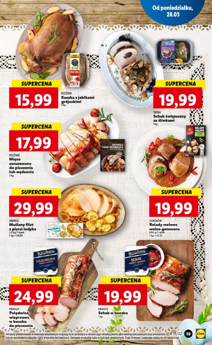 Gazetka promocyjna Lidl - GAZETKA - ważna 28.03 do 30.03.2022 - strona 19 - produkty: Fa, Jabłka, Kaczka, Krakus, Mięso, Piec, Polędwica, Ser, Sok, Sokołów