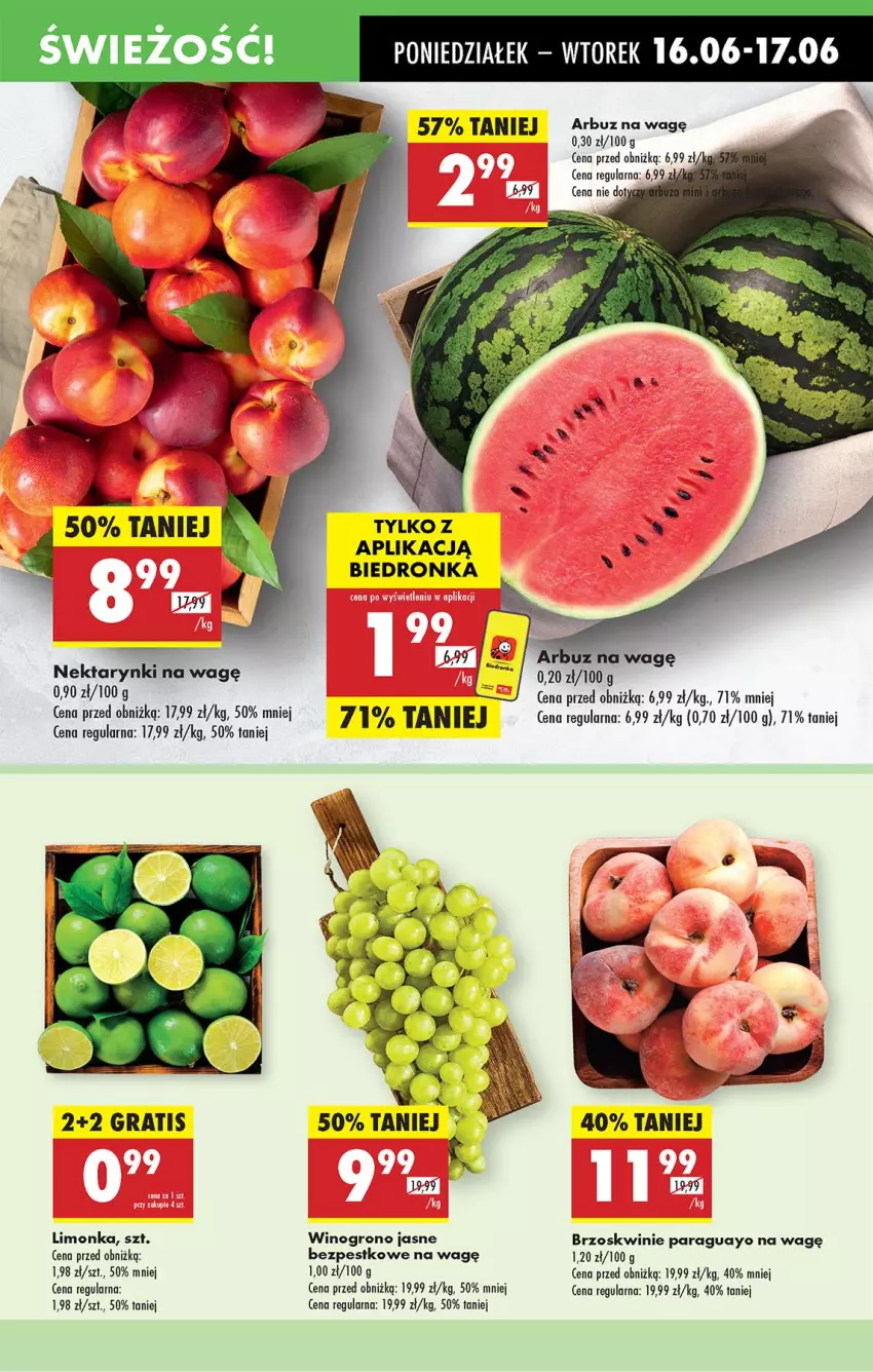Gazetka promocyjna Biedronka - Od Poniedziałku - ważna 16.06 do 21.06.2025 - strona 19 - produkty: Arbuz, Brzoskwinie, Gra, Limonka, Nektar, Wino
