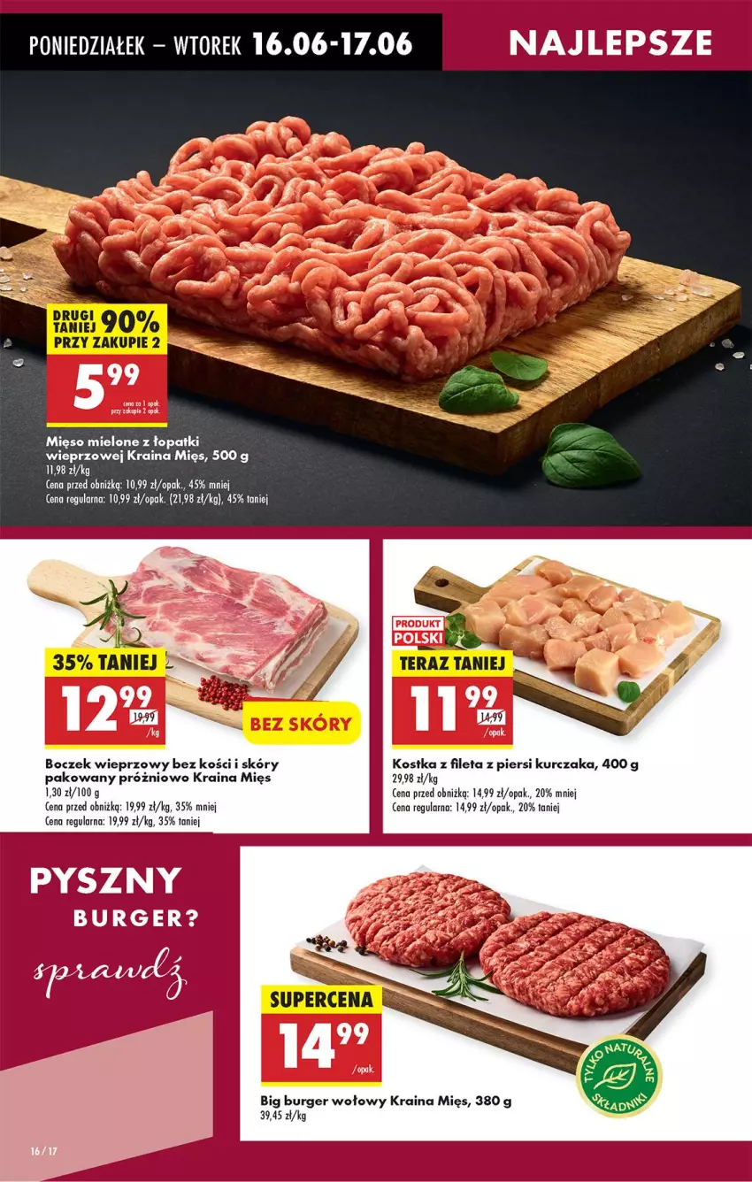 Gazetka promocyjna Biedronka - Od Poniedziałku - ważna 16.06 do 21.06.2025 - strona 24 - produkty: Boczek, Boczek wieprzowy, Burger, Kurczak, Mięso, Mięso mielone, Mięso mielone z łopatki wieprzowej, Tera