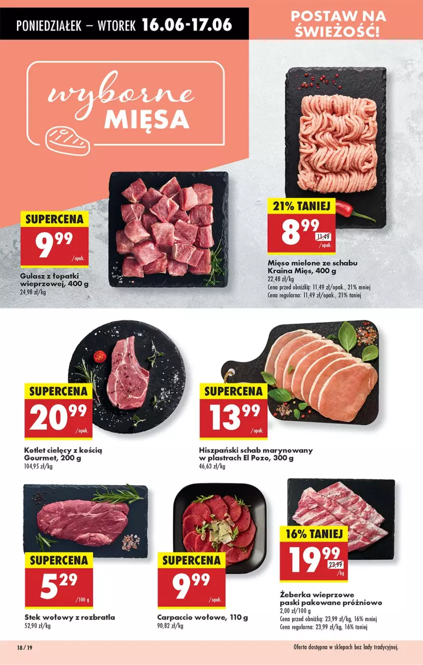 Gazetka promocyjna Biedronka - Od Poniedziałku - ważna 16.06 do 21.06.2025 - strona 26 - produkty: Carpaccio, Kotlet, Mięso, Mięso mielone, Stek, Stek wołowy