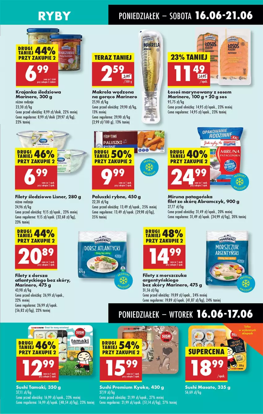 Gazetka promocyjna Biedronka - Od Poniedziałku - ważna 16.06 do 21.06.2025 - strona 29 - produkty: Dorsz, Krajanka śledziowa, Lisner, Miruna, Paluszki rybne, Sos, Tago, Tera