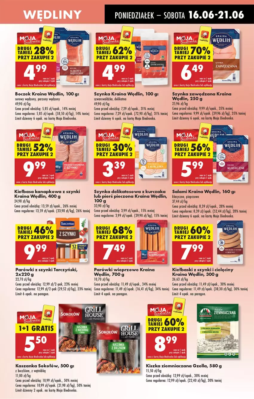 Gazetka promocyjna Biedronka - Od Poniedziałku - ważna 16.06 do 21.06.2025 - strona 33 - produkty: Boczek, Fa, Kasza, Kaszanka, Kiełbasa, Kurczak, Mola, Parówki, Parówki z szynki, Piec, Pieprz, Piers pieczona, Salami, Sok, Sokołów, Szynka, Szynka delikatesowa, Tarczyński