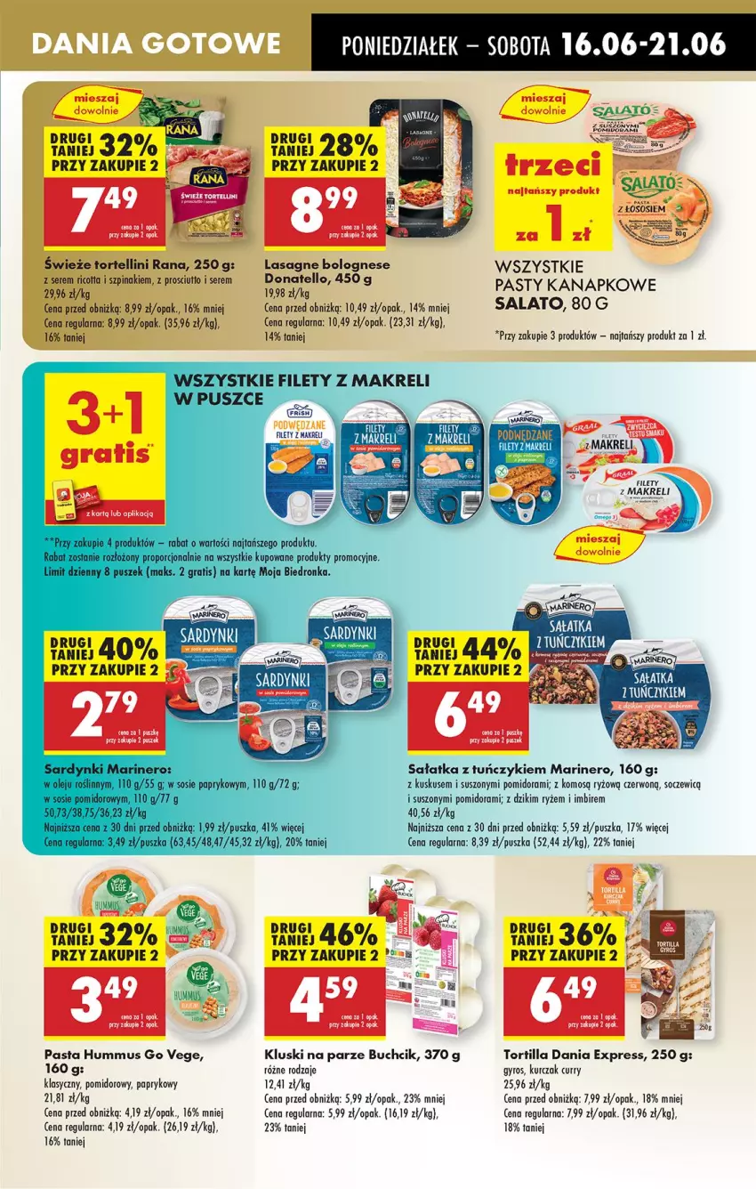 Gazetka promocyjna Biedronka - Od Poniedziałku - ważna 16.06 do 21.06.2025 - strona 41 - produkty: Gyros, Hummus, Imbir, Kluski na parze, Kurczak, Kuskus, Lasagne, Lasagne bolognese, LG, Mus, Ryż, Sałat, Sałatka, Ser, Szpinak, Tortilla, Tuńczyk