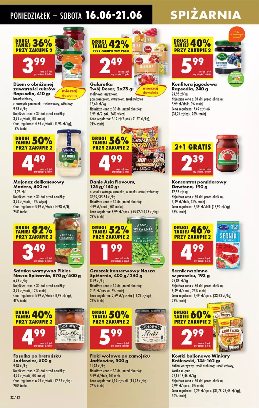 Gazetka promocyjna Biedronka - Od Poniedziałku - ważna 16.06 do 21.06.2025 - strona 46 - produkty: Bulion, Dawtona, Deser, Fa, Flaki, Flaki wołowe, Gala, Galaretka, Gres, Groszek, Koncentrat pomidorowy, Konfitura, Królewski, Kurczak, Lion, Majonez, Mus, Por, Rosół, Rosół drobiowy, Rosół wołowy, Sałat, Sałatka, Sałatka warzywna, Ser, Winiary