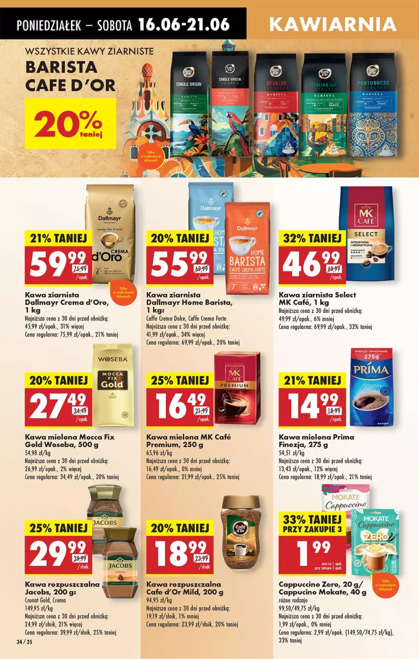 Gazetka promocyjna Biedronka - Od Poniedziałku - ważna 16.06 do 21.06.2025 - strona 48 - produkty: Cappuccino, Dallmayr, Gin, Jacobs, Kawa, Kawa mielona, Kawa rozpuszczalna, Kawa ziarnista, Mocca Fix Gold, Prima, Ser, Woseba