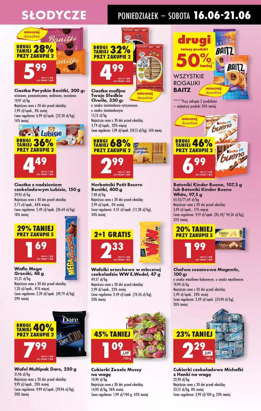 Gazetka promocyjna Biedronka - Od Poniedziałku - ważna 16.06 do 21.06.2025 - strona 51 - produkty: Baton, Bonitki, Ciastka, Cukier, Cukierki, Cukierki czekoladowe, Gra, Herbatniki, Herbatniki Petit Beurre, Kakao, Kinder, Kinder Bueno, Lubisie, Michałki, Mus, Rogal, Sezam, Tonik, Wafle