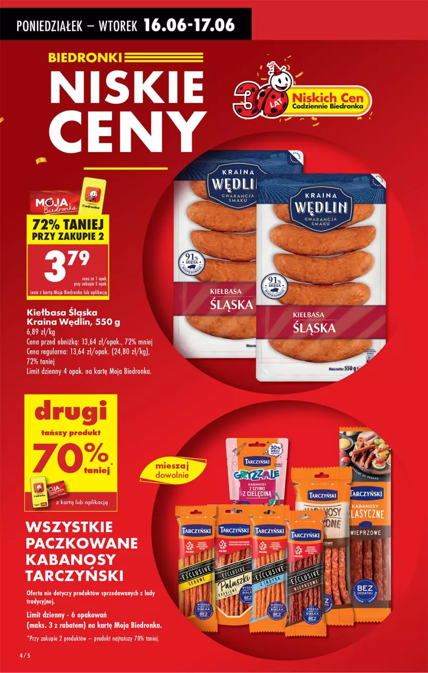Gazetka promocyjna Biedronka - Od Poniedziałku - ważna 16.06 do 21.06.2025 - strona 6 - produkty: Kabanos, Kiełbasa, Kiełbasa śląska, Tarczyński