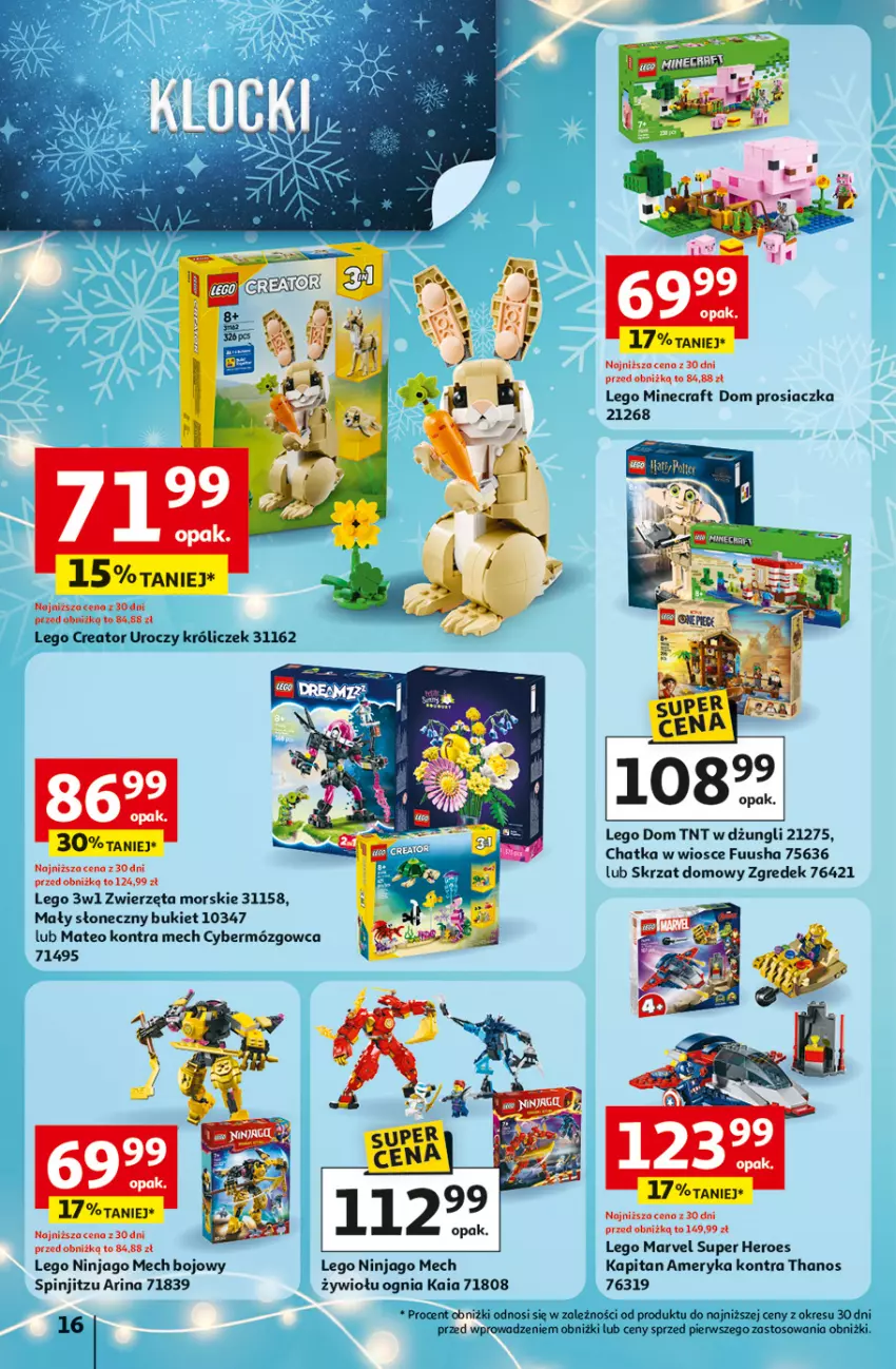 Gazetka promocyjna Auchan - Święta jak babcię kocham Hipermarket - ważna 27.11 do 03.12.2025 - strona 16 - produkty: Bukiet, LEGO, LEGO Creator, LEGO Minecraft, LEGO Ninjago, Minecraft, Skrzat, Zwierzęta