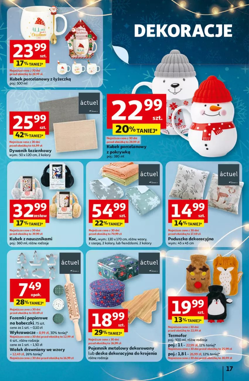 Gazetka promocyjna Auchan - Święta jak babcię kocham Hipermarket - ważna 27.11 do 03.12.2025 - strona 17 - produkty: Babeczki, Dywan, Dywanik, Dywanik łazienkowy, Foremki, Koc, Kubek, Papier, Poduszka, Poduszka dekoracyjna, Pojemnik, Por, Wałek