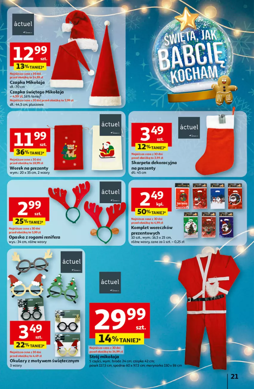 Gazetka promocyjna Auchan - Święta jak babcię kocham Hipermarket - ważna 27.11 do 03.12.2025 - strona 21 - produkty: Czapka, Czapka Mikołaja, Karp, Opaska, Pasek, Renifer, Spodnie