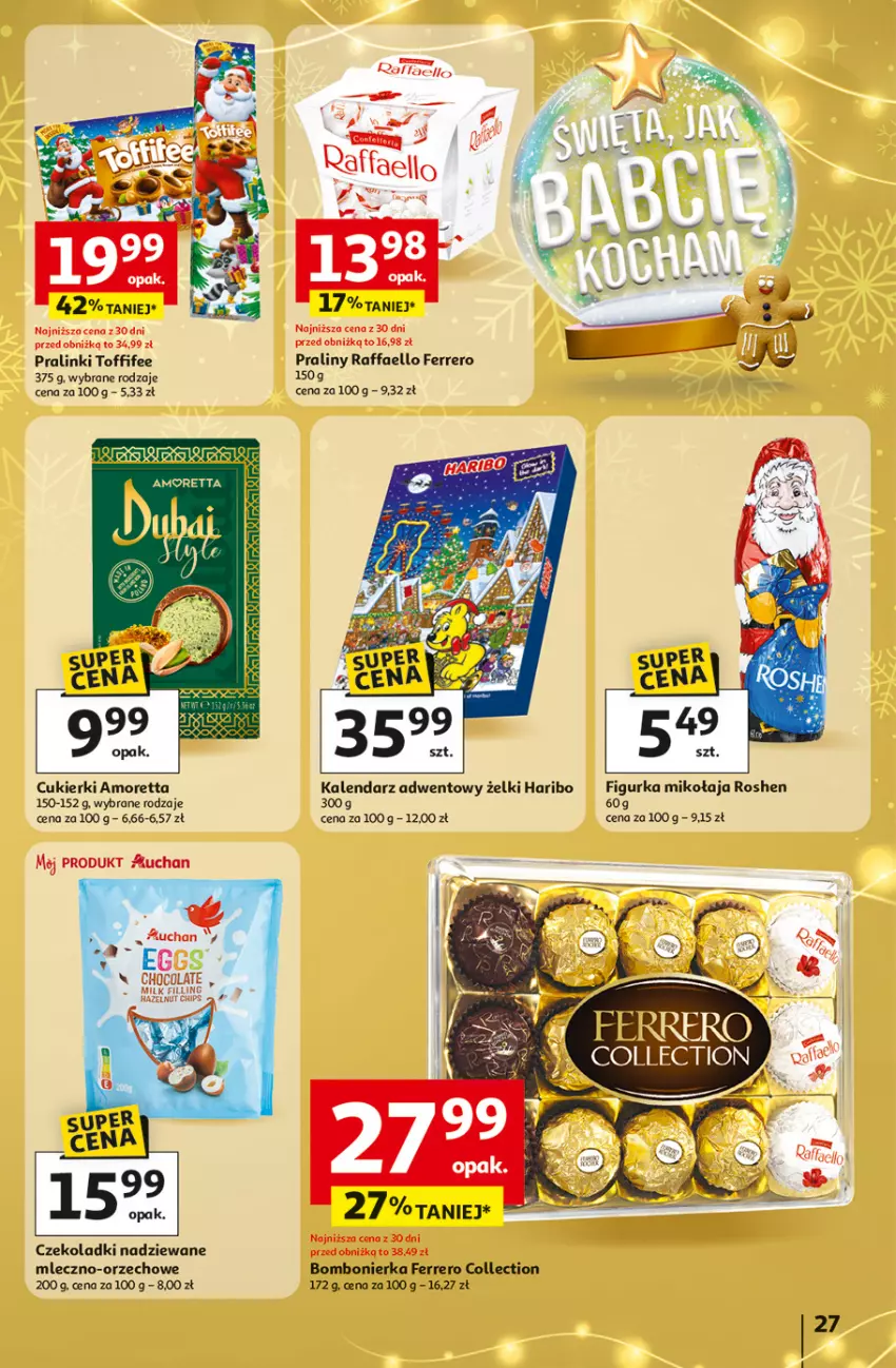 Gazetka promocyjna Auchan - Święta jak babcię kocham Hipermarket - ważna 27.11 do 03.12.2025 - strona 27 - produkty: Cukier, Cukierki, Fa, Ferrero, Haribo, Kalendarz, Kalendarz adwentowy, Praliny, Raffaello, Toffifee