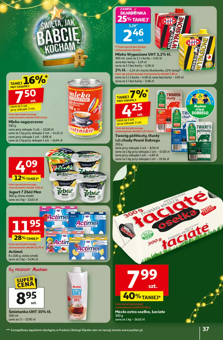 Gazetka promocyjna Auchan - Święta jak babcię kocham Hipermarket - ważna 27.11 do 03.12.2025 - strona 37 - produkty: Actimel, Jogurt, Masło, Mleko, Mleko zagęszczone, Twaróg, Twaróg półtłusty