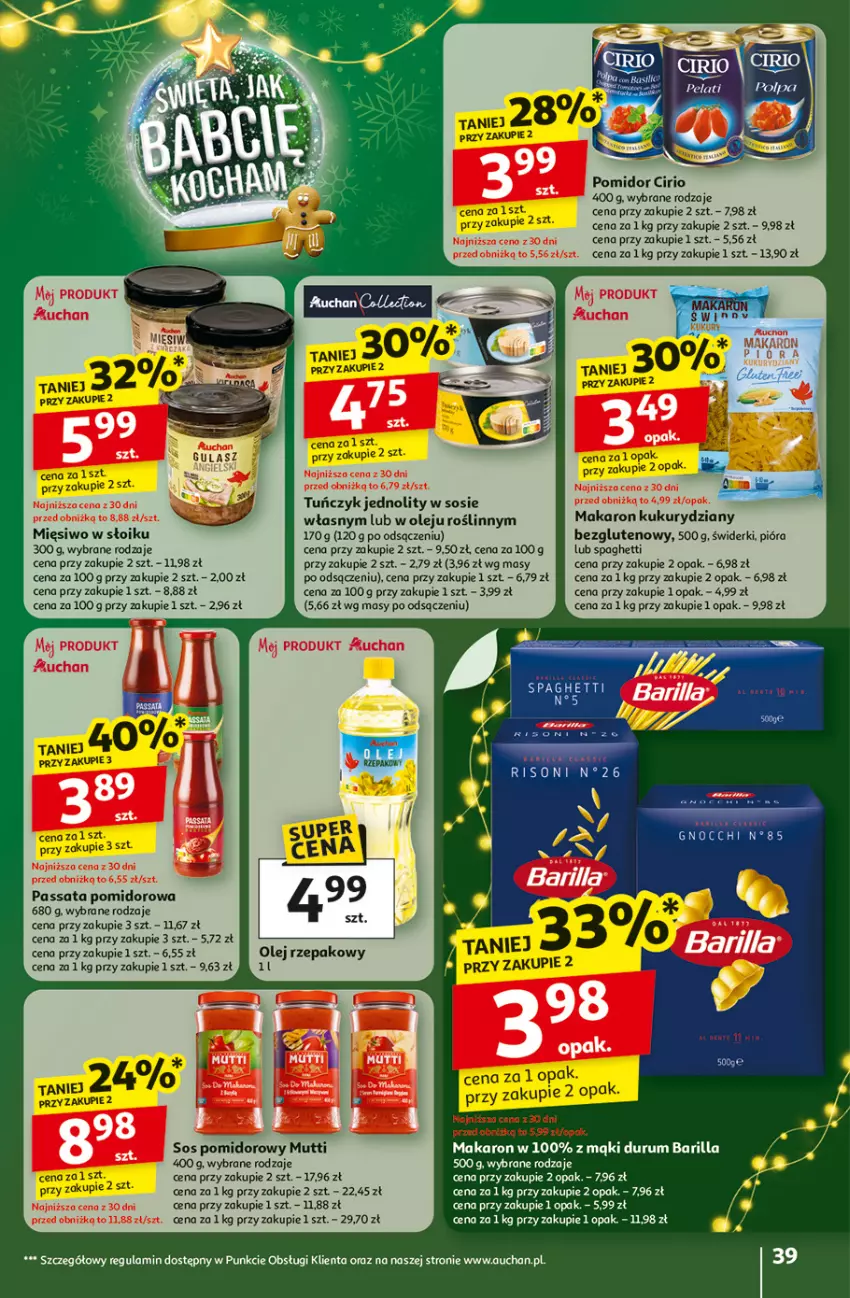 Gazetka promocyjna Auchan - Święta jak babcię kocham Hipermarket - ważna 27.11 do 03.12.2025 - strona 39 - produkty: Barilla, Makaron, Olej, Rum, Sos, Sos pomidorowy, Spaghetti, Tuńczyk, Wino