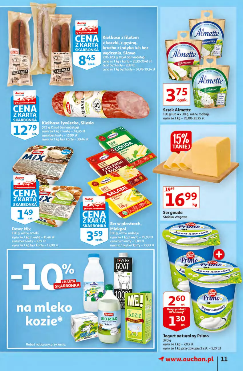 Gazetka promocyjna Auchan - Hiperoszczędzanie z kartą Skarbonka Hipermarkety - ważna 07.10 do 13.10.2021 - strona 11 - produkty: Almette, Gouda, Jogurt, Jogurt naturalny, Ser, Serek