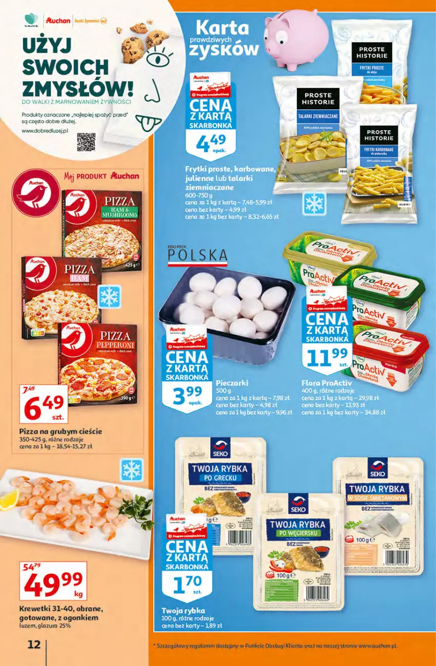Gazetka promocyjna Auchan - Hiperoszczędzanie z kartą Skarbonka Hipermarkety - ważna 07.10 do 13.10.2021 - strona 12 - produkty: Fa, Frytki, Glazura, Krewetki, Lazur, Pizza, Szafa