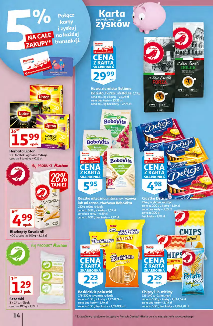 Gazetka promocyjna Auchan - Hiperoszczędzanie z kartą Skarbonka Hipermarkety - ważna 07.10 do 13.10.2021 - strona 14 - produkty: Biszkopty, Herbata, Lipton, Sezam