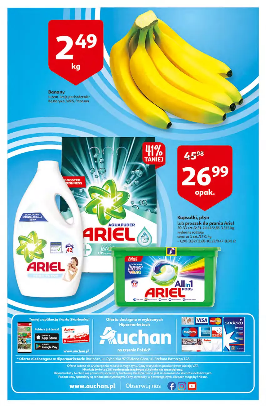 Gazetka promocyjna Auchan - Hiperoszczędzanie z kartą Skarbonka Hipermarkety - ważna 07.10 do 13.10.2021 - strona 36 - produkty: Ariel, Banany, Proszek do prania