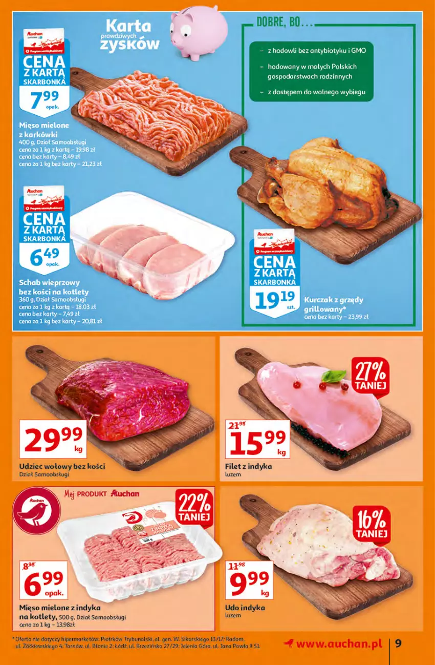 Gazetka promocyjna Auchan - Hiperoszczędzanie z kartą Skarbonka Hipermarkety - ważna 07.10 do 13.10.2021 - strona 9 - produkty: Kotlet, Kurczak, Mięso, Mięso mielone, Schab wieprzowy, Udziec wołowy