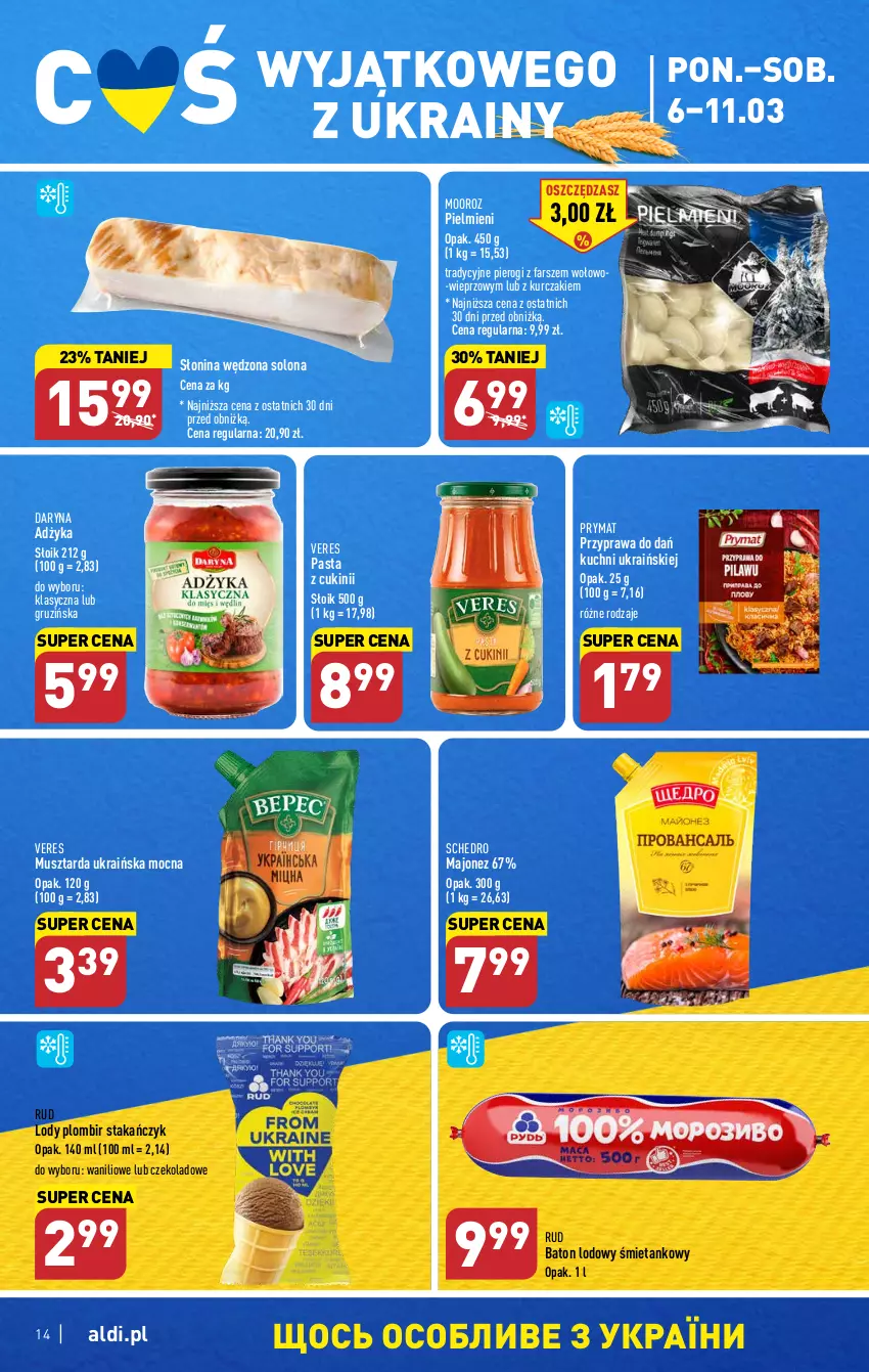 Gazetka promocyjna Aldi - Pełny katalog - ważna 06.03 do 11.03.2023 - strona 14 - produkty: Baton, Fa, Kurczak, Lody, Majonez, Mus, Musztarda, Pierogi, Prymat