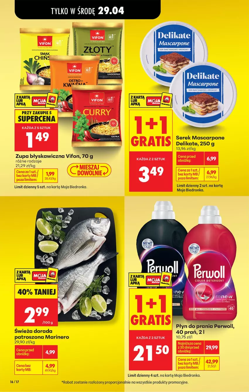 Gazetka promocyjna Biedronka - Od Środy - ważna 29.04 do 30.04.2026 - strona 18 - produkty: Mascarpone, Perwoll, Płyn do prania, Por, Ser, Serek, Zupa