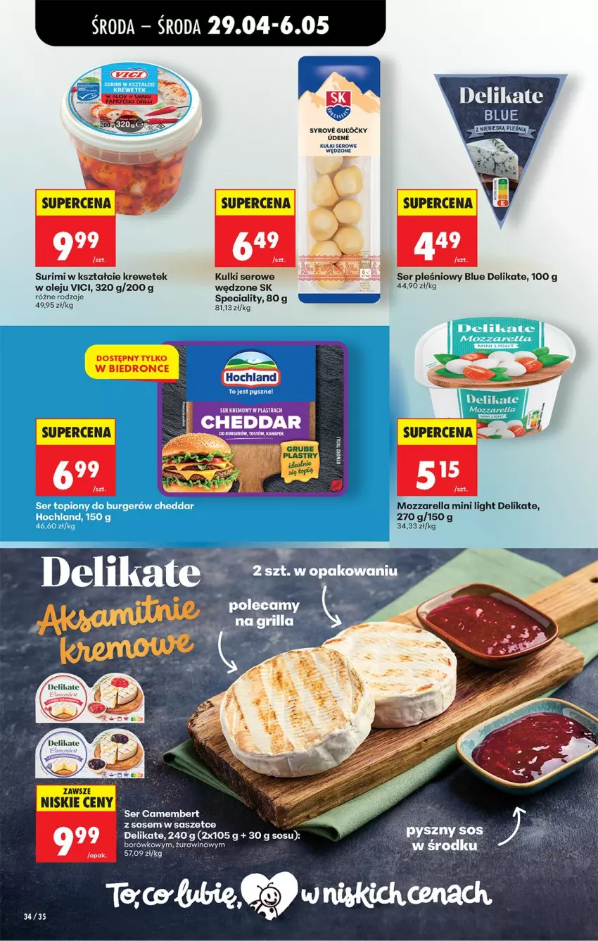 Gazetka promocyjna Biedronka - Od Środy - ważna 29.04 do 30.04.2026 - strona 54 - produkty: Camembert, Hochland, LG, Mozzarella, Olej, Ser, Ser pleśniowy, Sos, Surimi, Top, Wino
