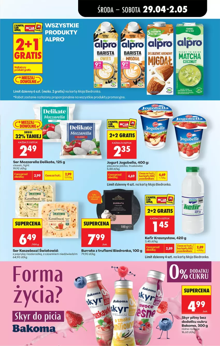 Gazetka promocyjna Biedronka - Od Środy - ważna 29.04 do 30.04.2026 - strona 66 - produkty: Alpro, Bakoma, Bell, Bella, Burrata, Fa, Gra, Jogobella, Jogurt, Kefir, Mozzarella, Piec, Por, Ser