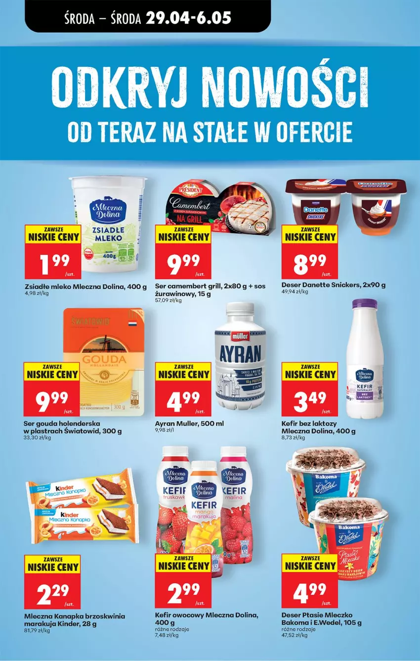 Gazetka promocyjna Biedronka - Od Środy - ważna 29.04 do 30.04.2026 - strona 69 - produkty: Bakoma, Camembert, Deser, Gouda, Grill, Kefir, Kinder, Mango, Mleczko, Mleczna kanapka, Mleko, Ptasie mleczko, Ser, Snickers, Sos, Tera, Wino